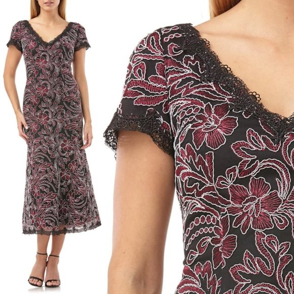 JS Collections Wine Embroidered Mesh Tea Dress Mother of the Bride Wedding NEW - Picture 9 of 9